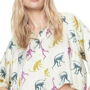 New ZARA Monkey Blouse Top Shirt Button Down